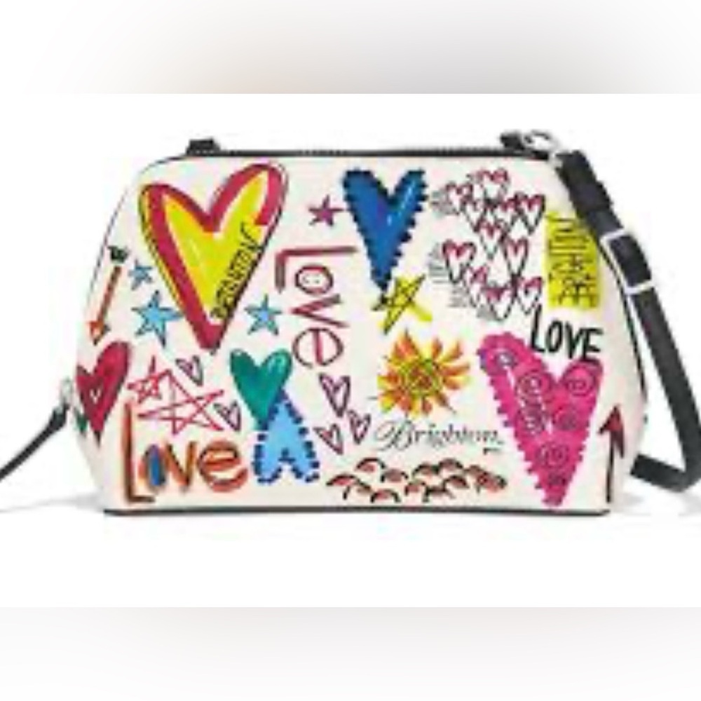 Brighton White Crossbody Bag with Multicolor Heart Graffiti